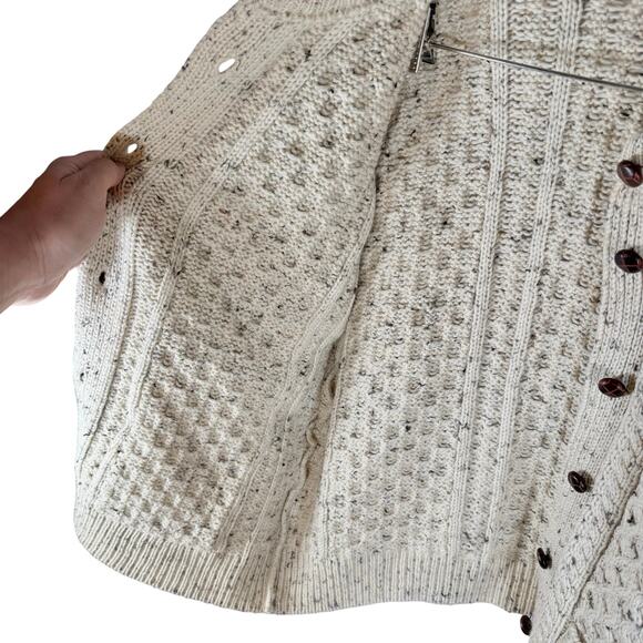 Celtic Country Men's Medium Cream 100% Wool Round Neck Cardigan Sweater Ireland - Picture 6 of 13